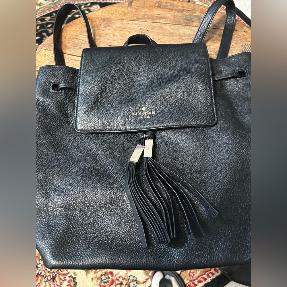Kate Spade Black Leather Backpack with Tassels